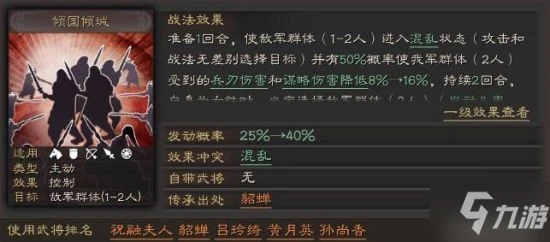 《三國志戰略版》傾國傾城有用嗎 傾國傾城戰法攻略