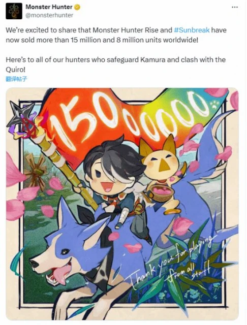 再創新高：《怪物獵人：崛起》銷量突破1500萬！