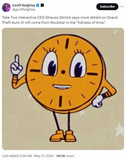 還要等多久？T2稱會在"適當的時候"公布GTA6新情報