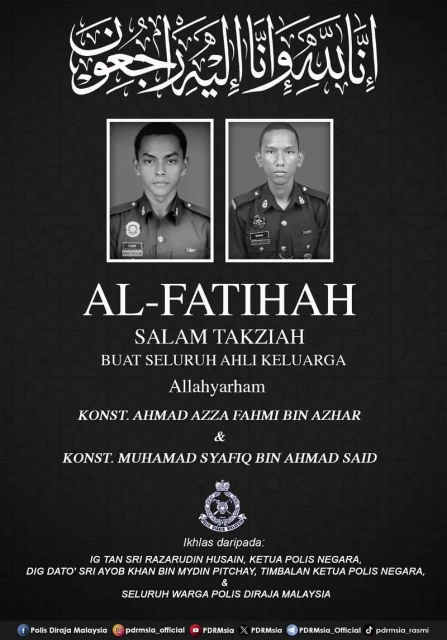 【蒙面男闖警局殺警】2殉職警員入隊兩年 遺體各運返霹靂及關丹安葬