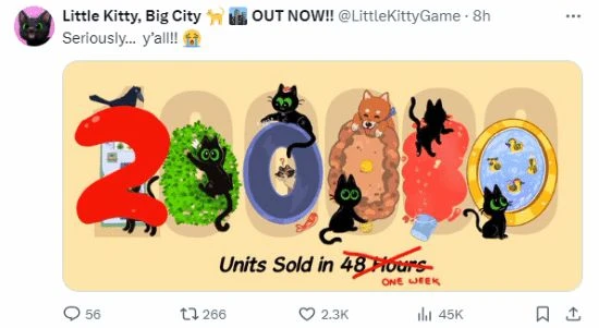 《小貓咪大城市》首周銷量突破20萬 開發商發圖慶賀