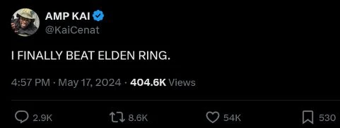 網紅Kai直播167小時通關《老頭環》：死了上千次