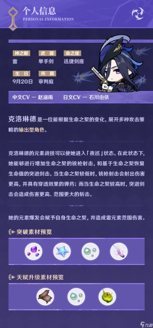 原神新版本4.7克洛琳德角色介紹