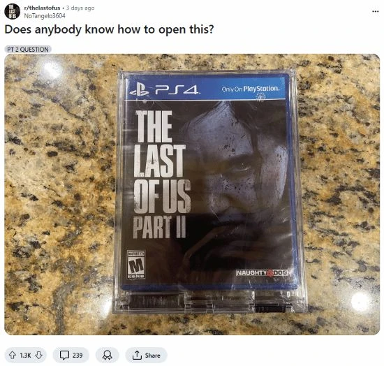 玩家收到帶防盜箱的《TLOU2》實體 網友:用球桿打開