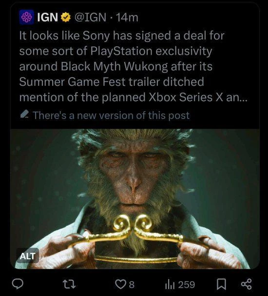 IGN張嘴就胡謅《黑神話》?稱不登Xbox是簽署PS獨占