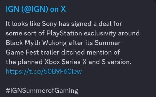 IGN張嘴就胡謅《黑神話》?稱不登Xbox是簽署PS獨占