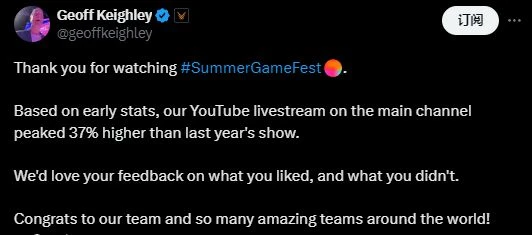夏日遊戲節收視峰值超去年37% 主持人發文致謝