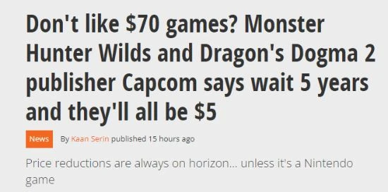 不滿70美元定價？卡普空：發售五年後都會降到5美元
