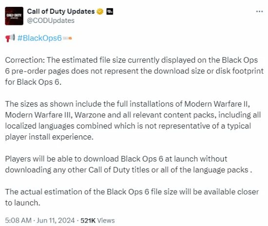 動視官方澄清：《黑色行動6》不需要310GB存儲空間