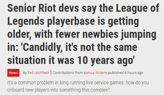 拳頭承認《英雄聯盟》玩家日漸&quot;老齡化&quot;：新人變少了