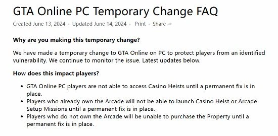 等下再搶!《GTAOL》PC版賭場豪劫因漏洞被暫時禁用