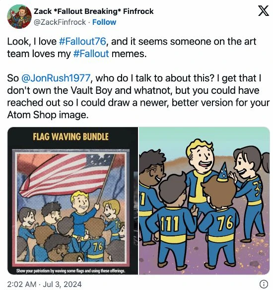 《輻射76》未經許可使用粉絲作品！官方承認並致歉