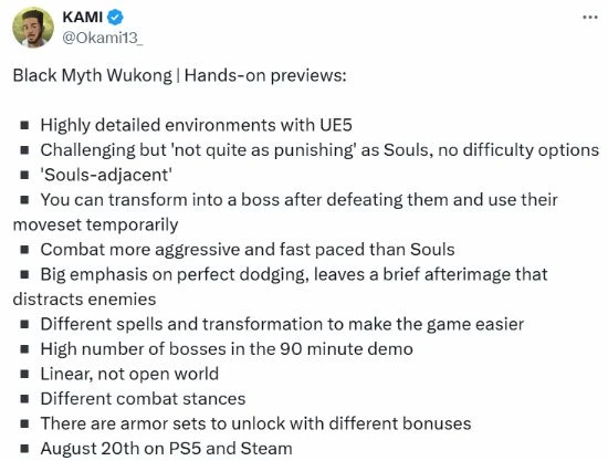 外媒試玩《黑神話》體驗總結 玩家:有年度最佳潛力