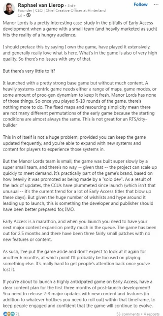 《莊園領主》發行商回應遊戲更新慢：我們不追求熱度