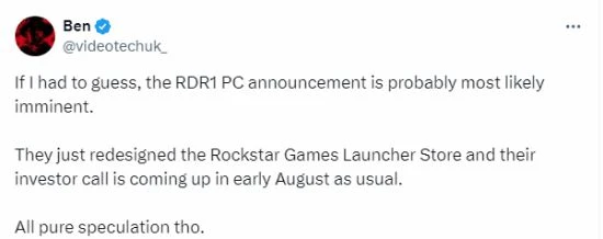 曝初代《大鏢客》PC版即將官宣 Epic曾泄露遊戲大小