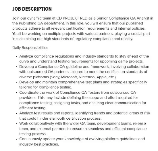 更多CDPR遊戲有望登Switch後繼機？招聘信息顯端倪