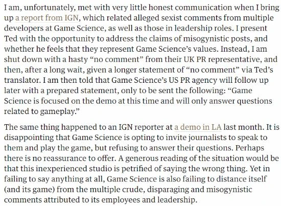 衛報黑神話採訪引國外玩家不滿：還在提ign不實報道