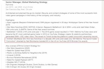 EA高管資料顯示：《聖歌》首周銷量200萬 終身500萬