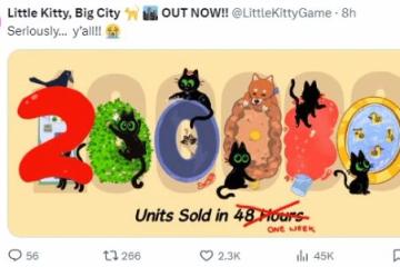 《小貓咪大城市》首周銷量突破20萬 開發商發圖慶賀